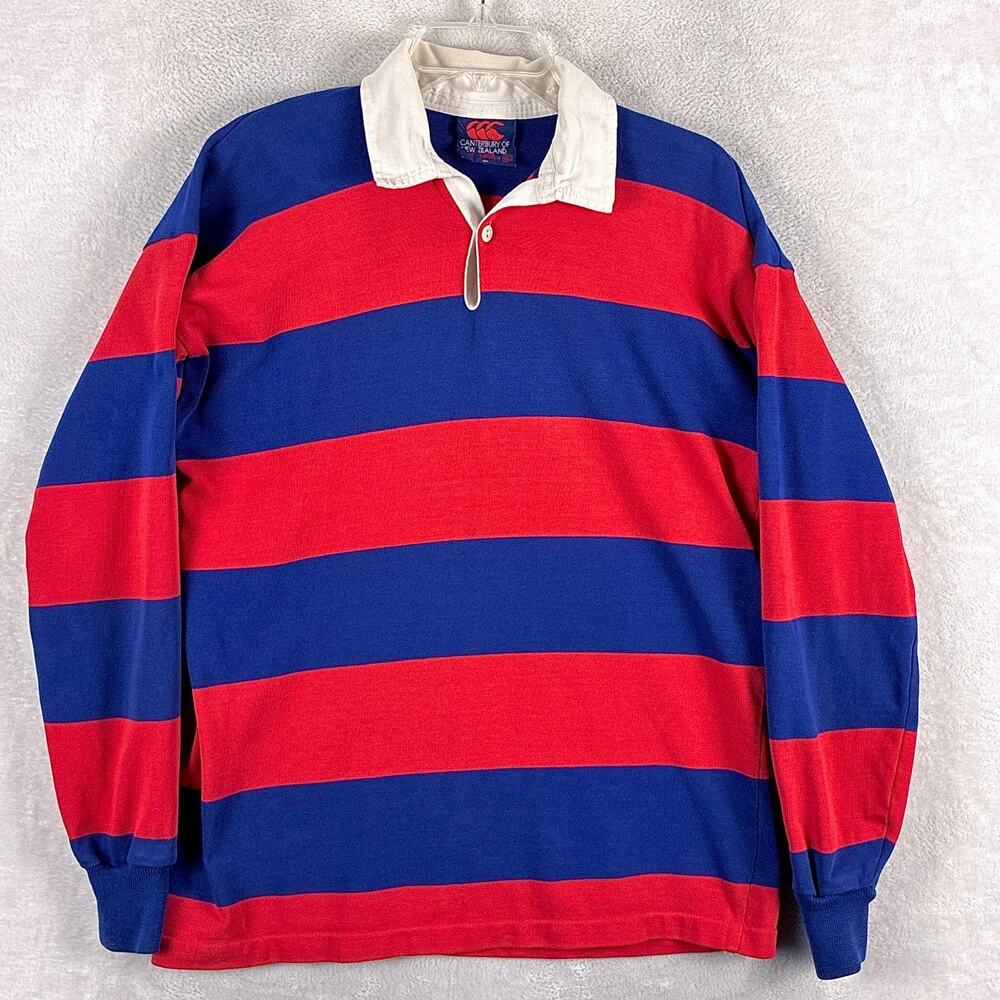 VTG Canterbury of New Zealand Rugby Shirt Men XL Red Blue Stripe Polo Preppy Y2K